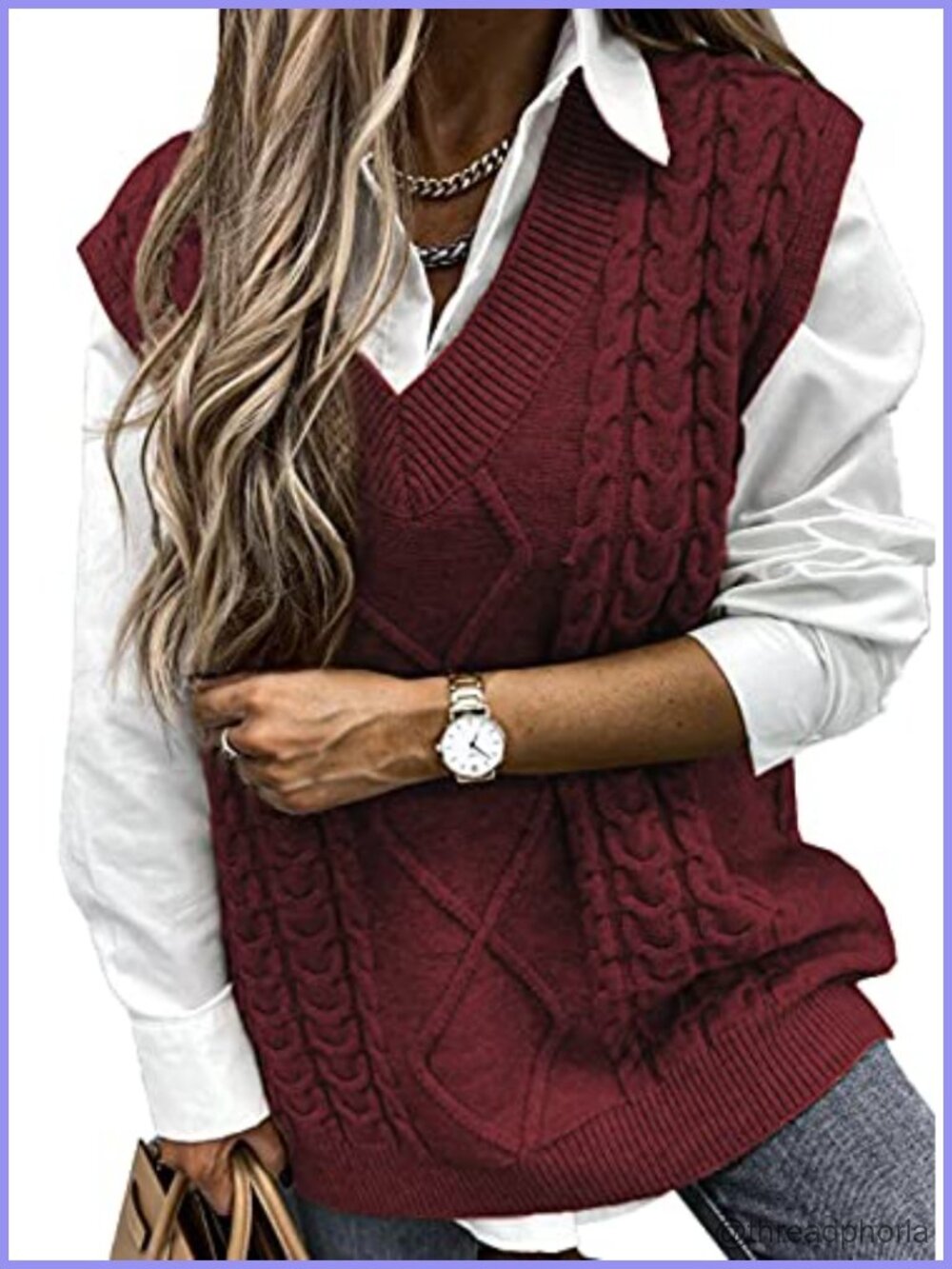 Oversized Cable Knit Sweater Vest, V-Neck Sleeveless Tunic Top for Women